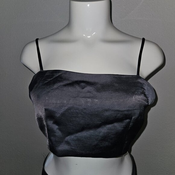 NEW Forever 21 F21 Bustier Crop Top Mini Skirt 2pc Set Gunmetal Gray Size Medium - Picture 2 of 16